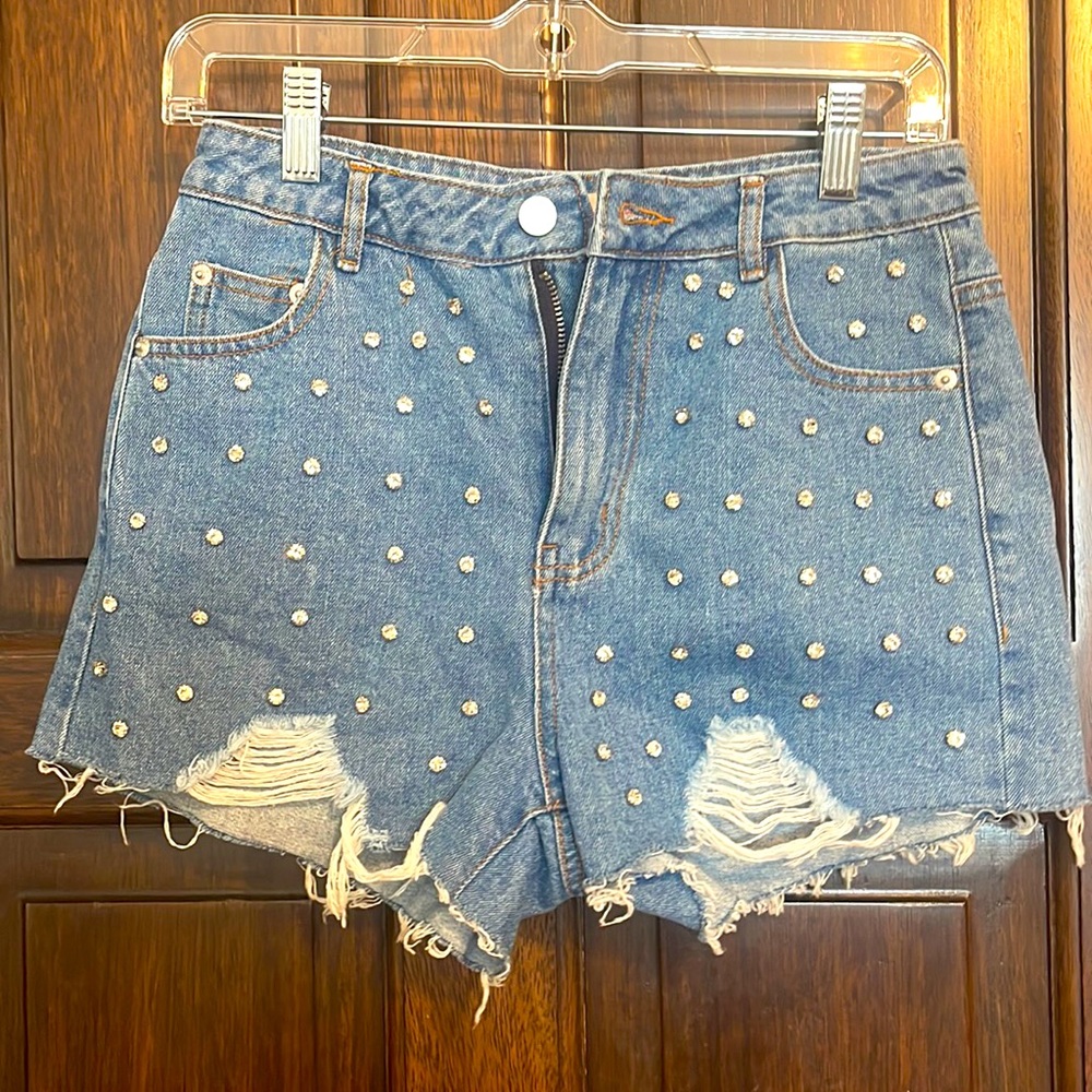 Distressed rhinestone jean shorts - size S